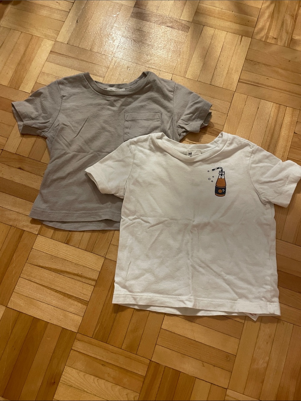 Kids Short Sleeve Pocket Tee & Graphic Tee Set - Cream & Light Gray